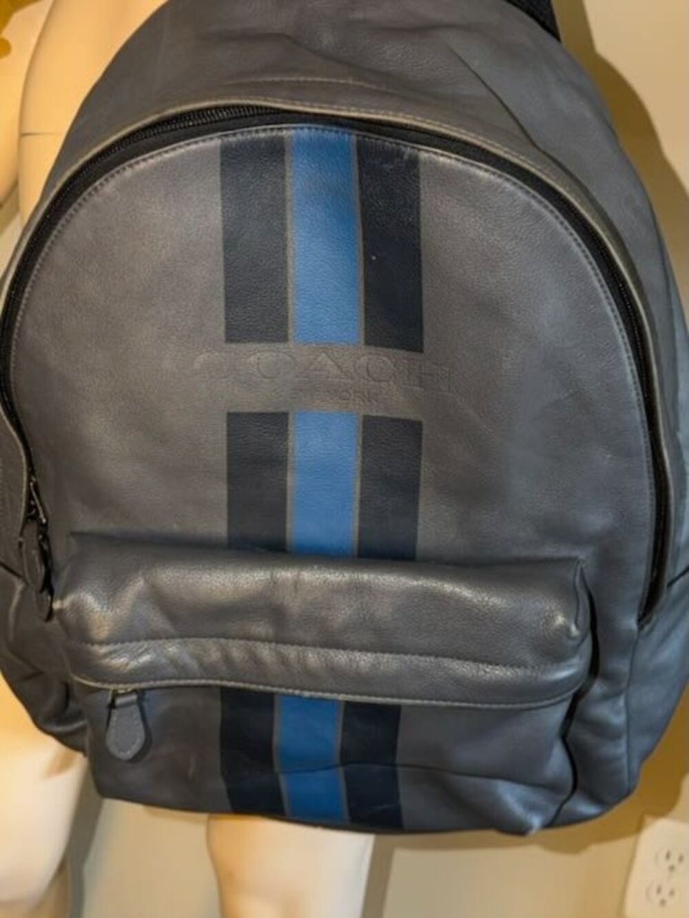 Vintage Coach Varsity Stripe Gunmetal West Backpack Large 2001 Leather Suede